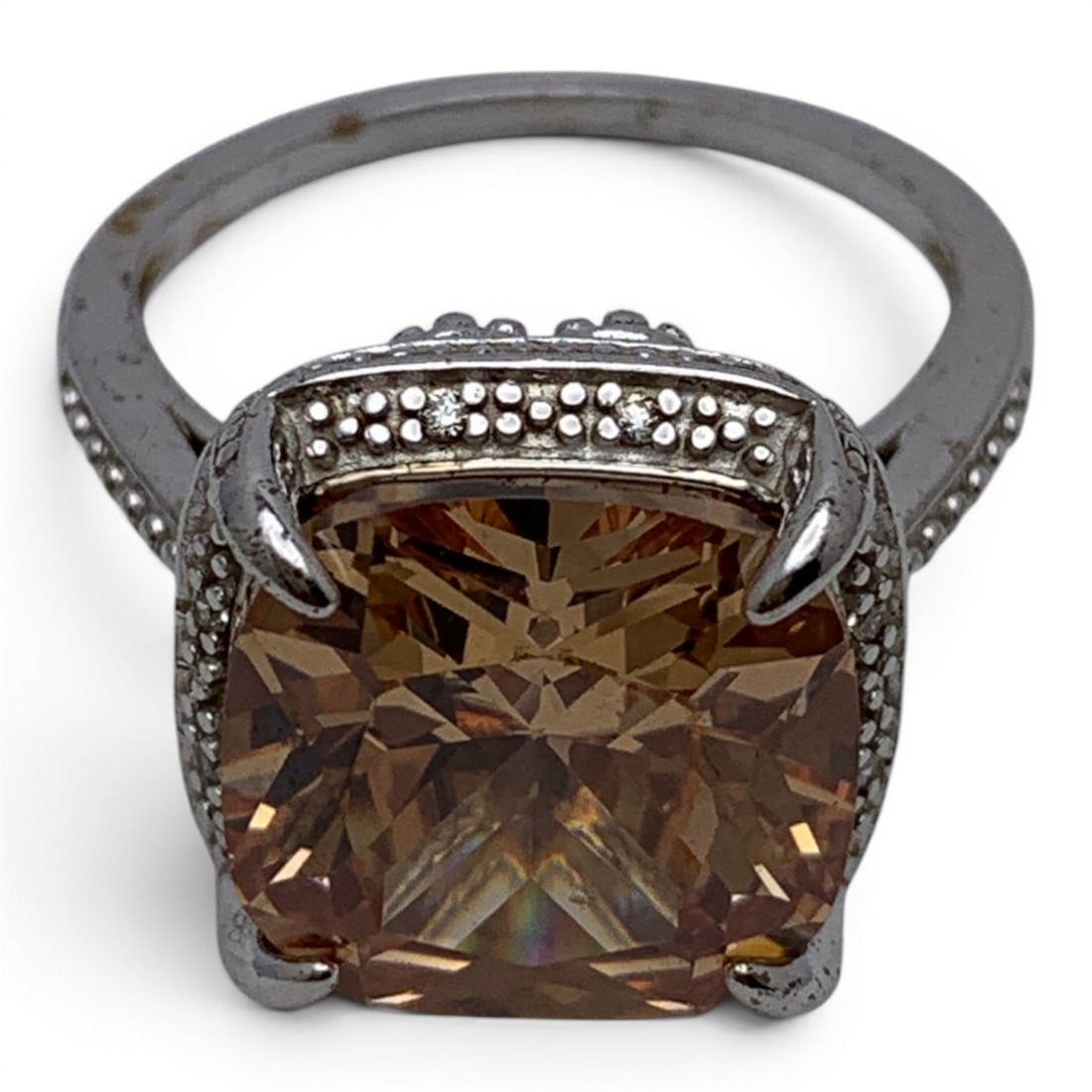 Sterling Silver & Yellow Stone Ring - 2