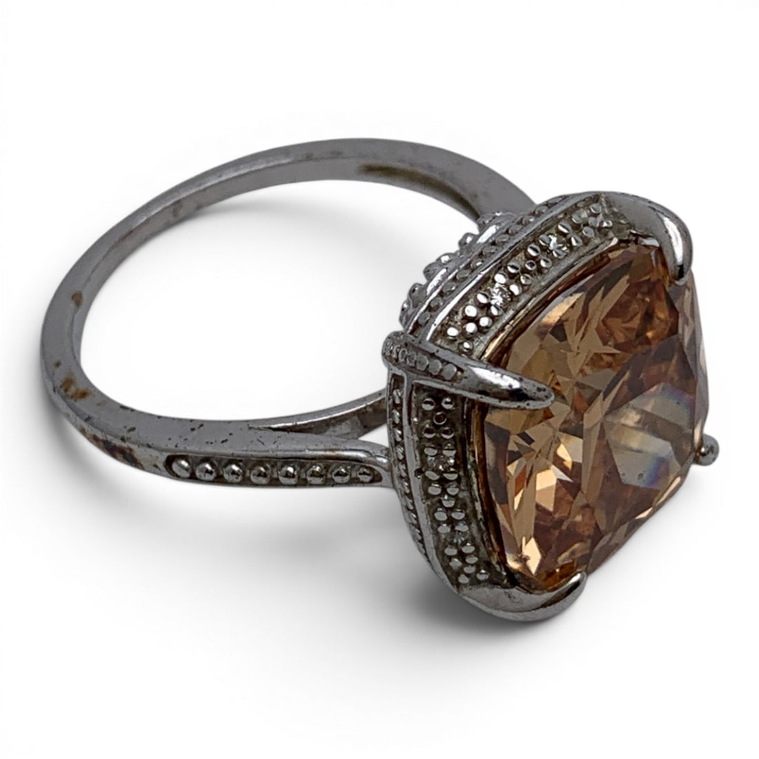Sterling Silver & Yellow Stone Ring - 3