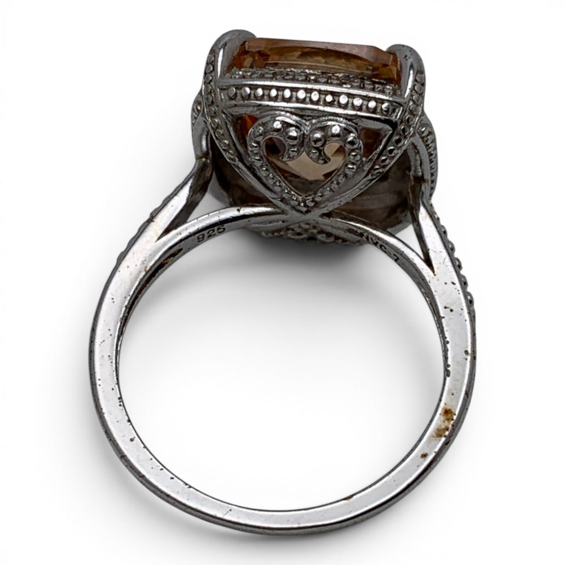 Sterling Silver & Yellow Stone Ring - 4