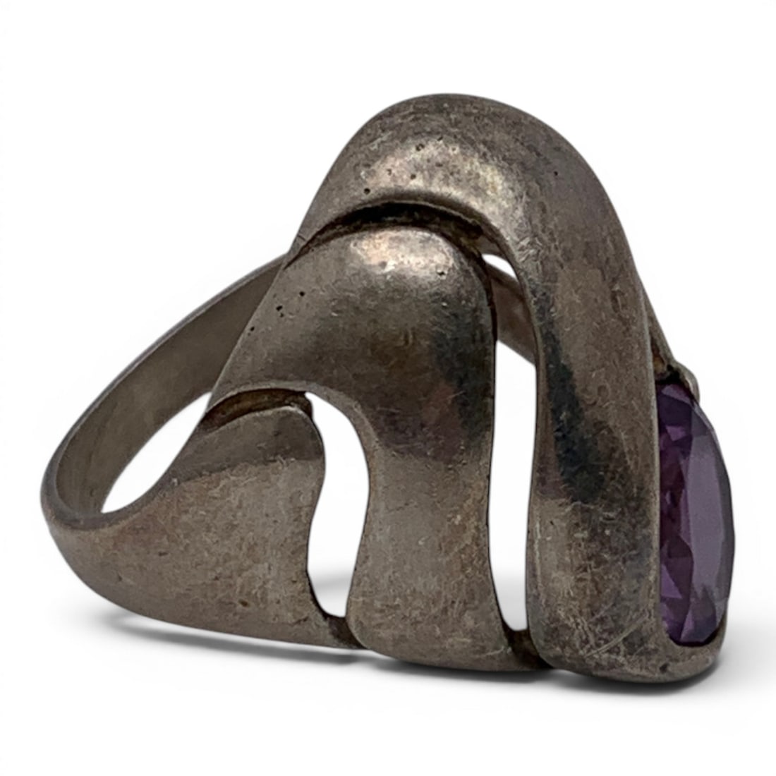 Sterling Silver & Purple Stone Ring - 5