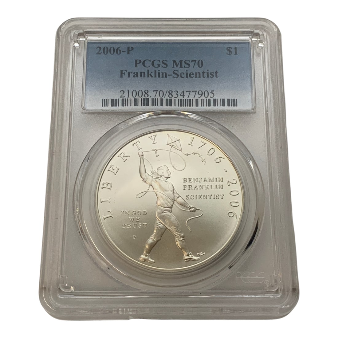 Pcgs 2006 P Franklin Scientist Silver $1 Round: In Pcgs Graded Case - Ms 70 - 90% Silver ContentMarked On Obverse: Liberty, Benjamin Franklin Scientist, PMarked On Reverse: United States Of America, One Dollar
