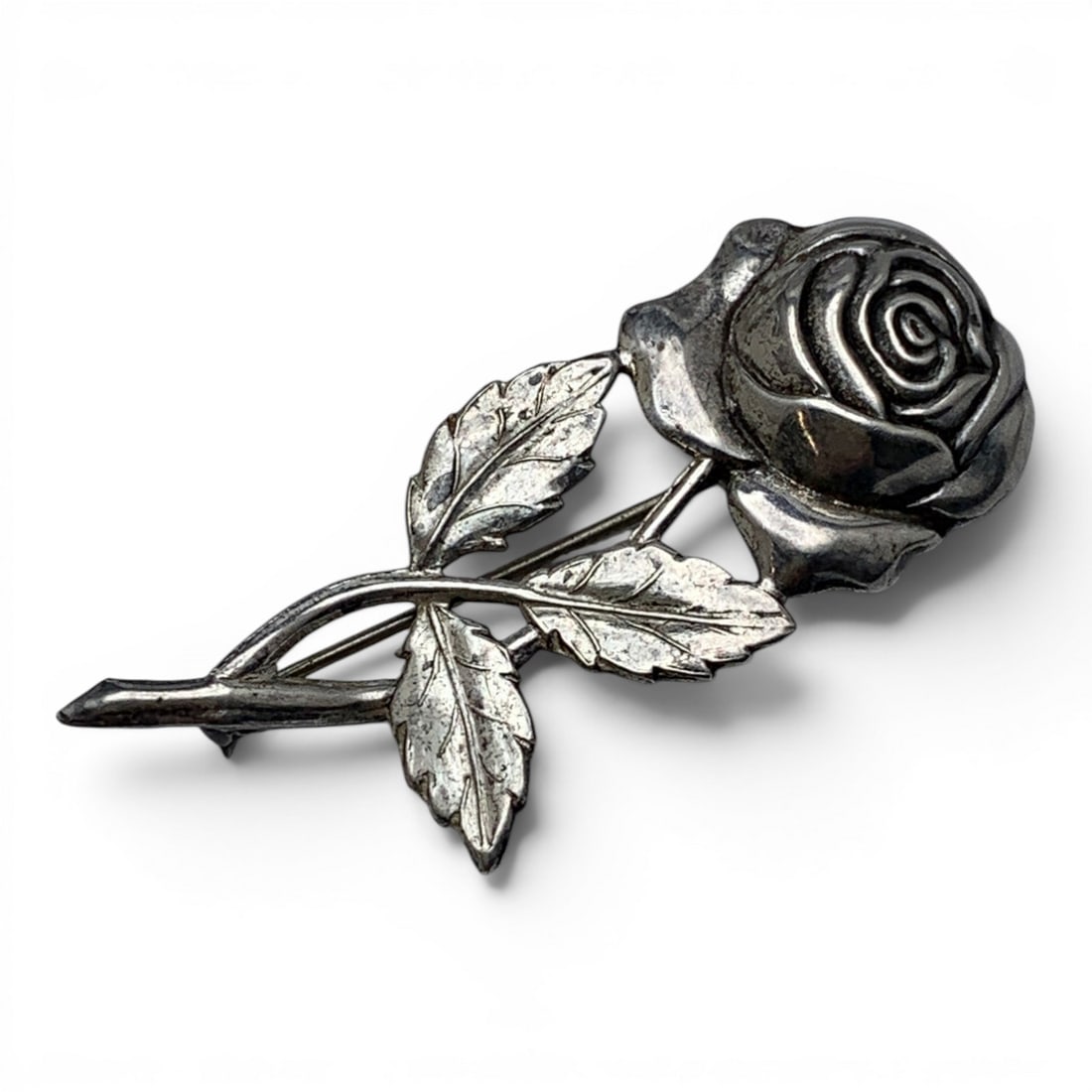 Sterling Silver Rose Pendant: Vintage Sterling Silver Pendant Featuring A Rose Flower Design Marked: Sterling - 2 1/8" Long - 4.4 Grams