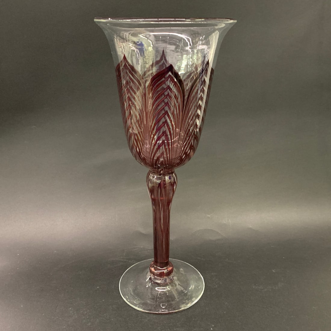 Lundberg Studios Pulled Feather Art Glass Goblet (1 of 11)