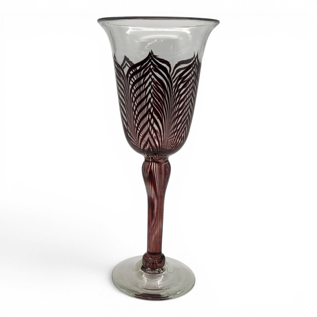 Lundberg Studios Pulled Feather Art Glass Goblet - 7