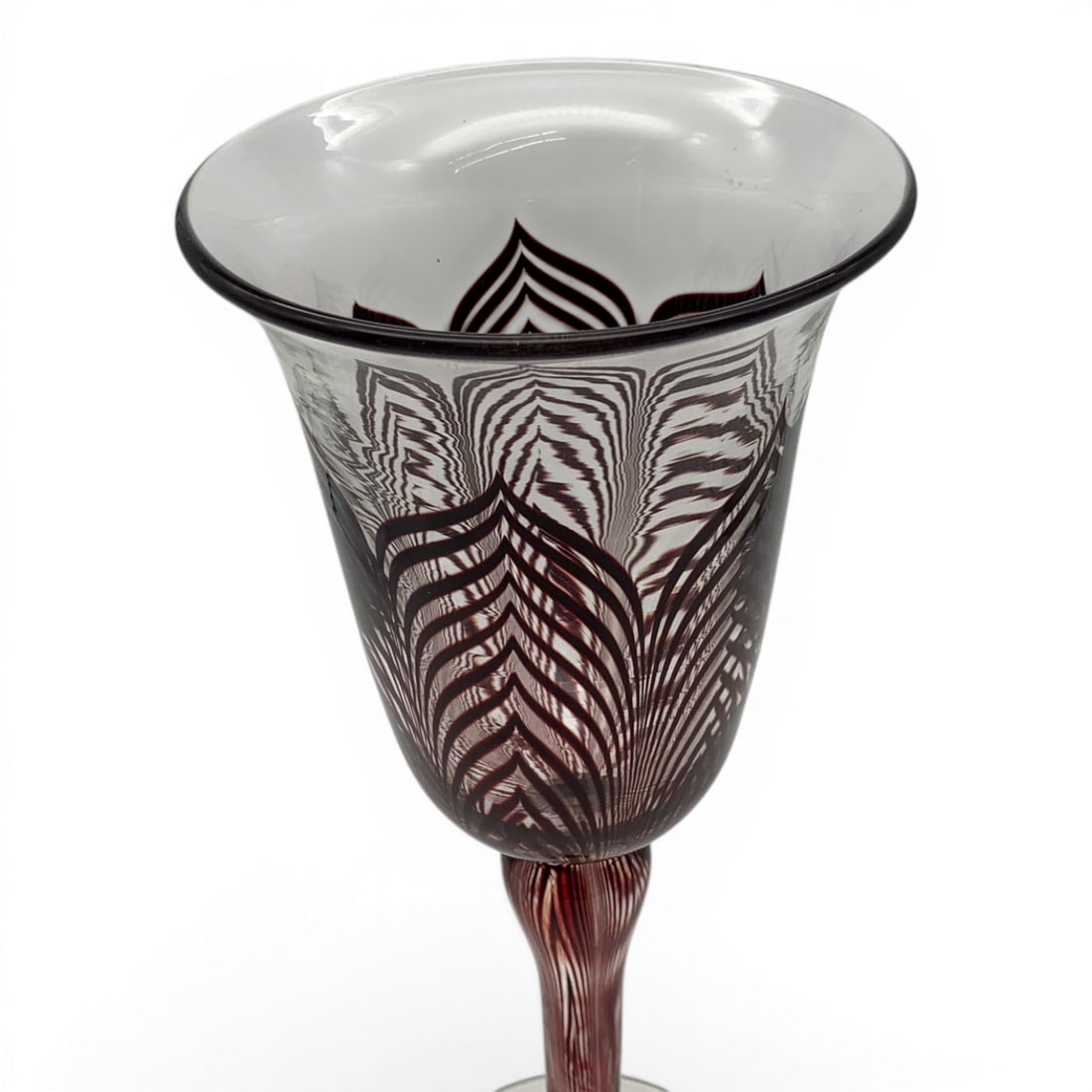 Lundberg Studios Pulled Feather Art Glass Goblet - 8
