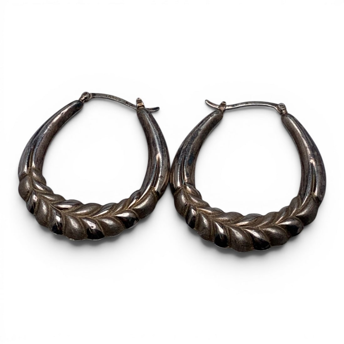 Pair Of Vintage Sterling Silver Hoop Earrings: Vintage Sterling Silver Hoop Earrings Marked: 925 - 1 1/2" Long - 5.1 Grams