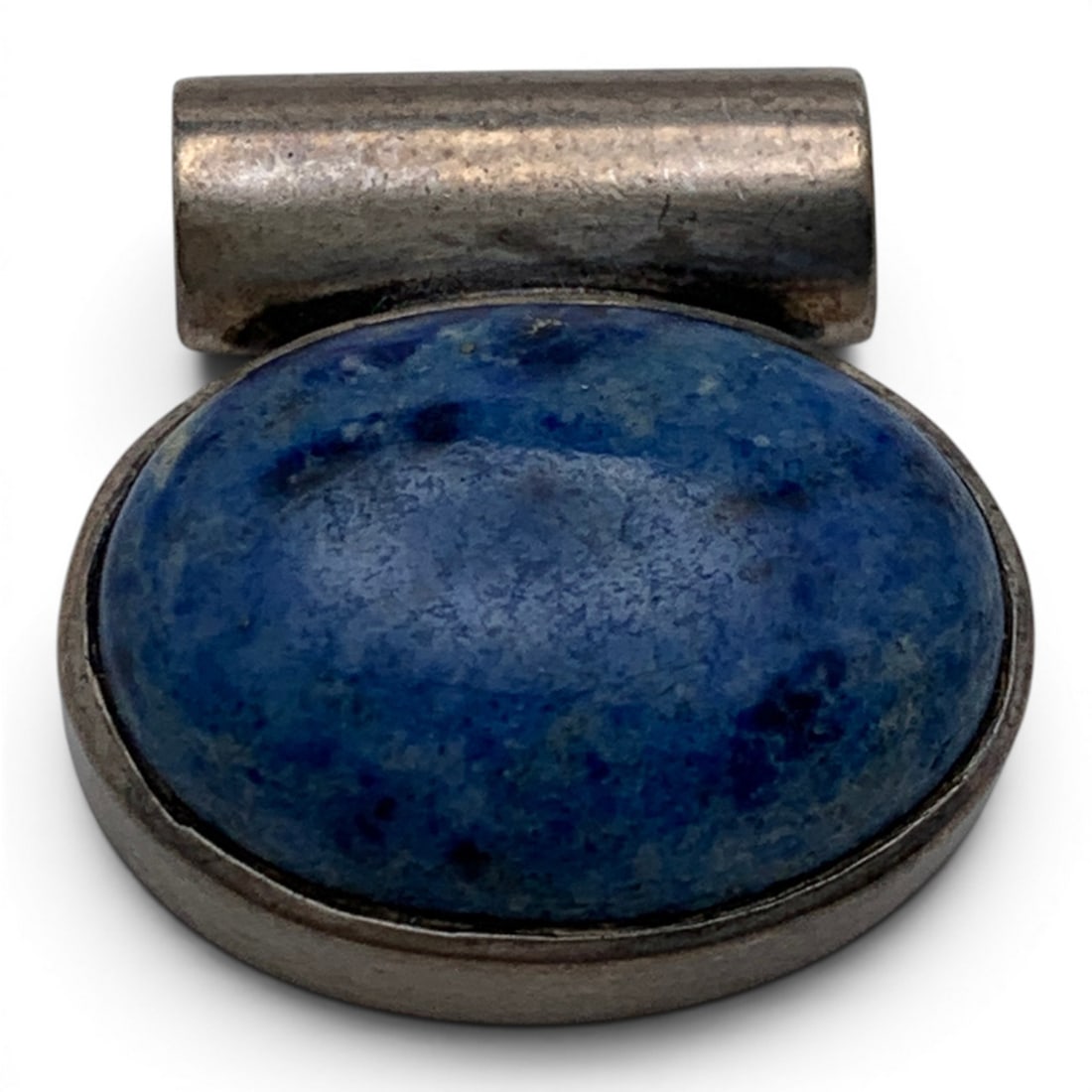 Sterling Silver Pendant With Blue Stone: Sterling Silver Pendant Featuring A Oval Cut Blue Stone With Black SpecksMarked: 925 - 3/4" Long - 6.8 Grams