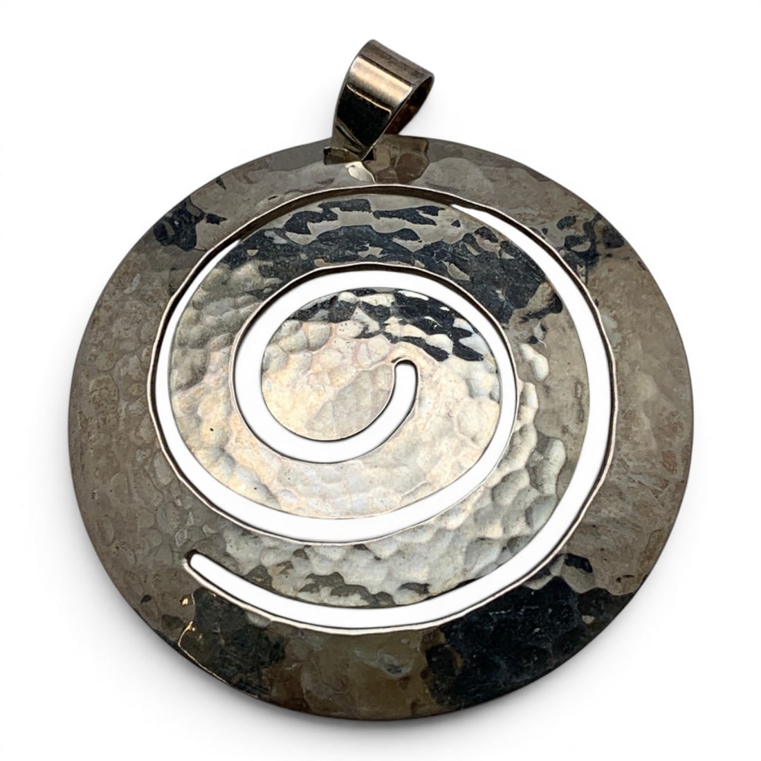 Sterling Silver Hammered Pendant: Sterling Silver Pendant Featuring A Hammered Design & A Geometric PatternMarked: 925 - 2 1/4" Long - 16.2 Grams