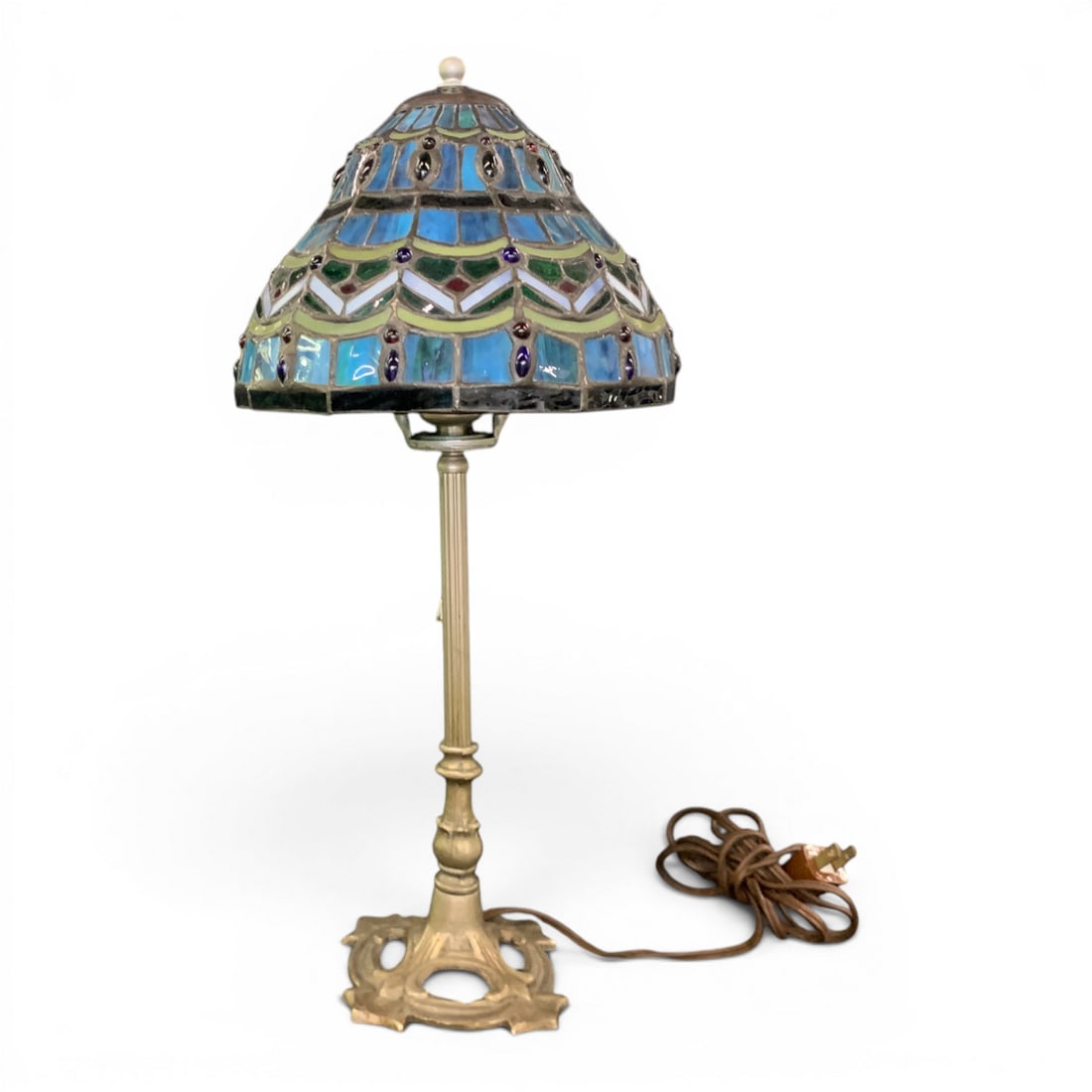 Vintage Stained Glass Table Lamp: Vintage Stained Glass Table Lamp17 1/4" Tall