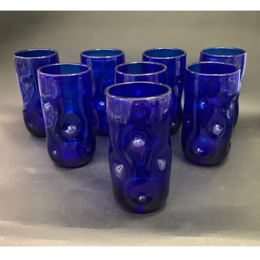 8 Blenko Cobalt Blue Dimpled Art Glass Tumblers (1 of 11)