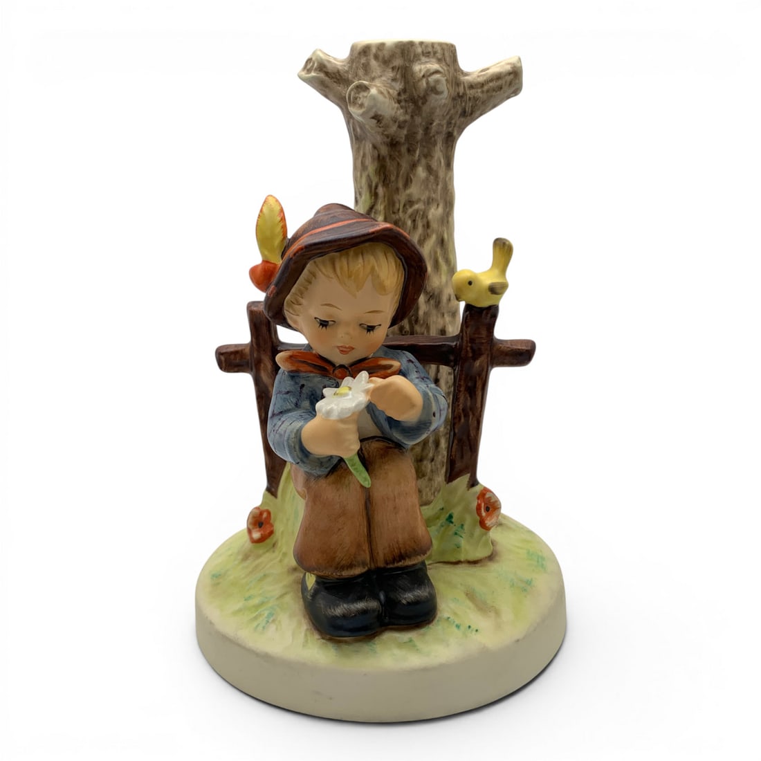 Vintage Goebel Hummel Candle Stick Holder: Vintage Goebel M. I. Hummel Porcelain W. Germany Candle Stick Holder Figurine Titled She Loves Me, She Loves Me Not Marked: Goebel, W. Germany, 1989, 6786 1/4" Tall