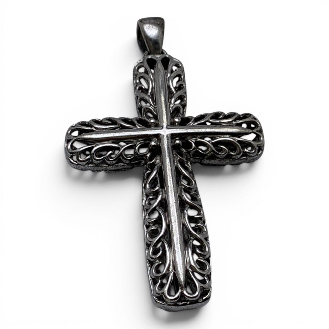 Sterling Silver Cross Pendant: Sterling Silver Cross Pendant Featuring An Intricate Open Work DesignMarked: 925 - 2 1/4" Long - 9.9 Grams