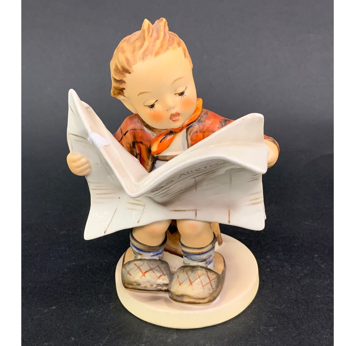 Vintage Goebel Hummel Figurine, Latest News: Vintage Goebel M. I. Hummel Porcelain W. Germany Figurine Titled Latest NewsMarked: Goebel, W. Germany, 1845 1/4" Tall