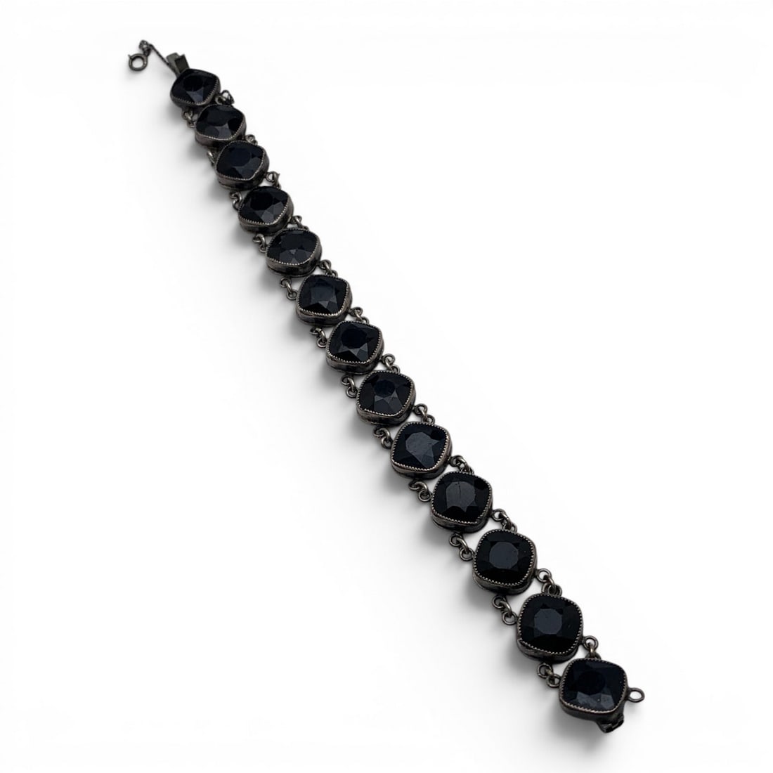 Vintage Sterling Silver Bracelet With Black Stones: Vintage Sterling Silver Bracelet Featuring Black Faceted StonesMarked: Sterling - 7 1/2" Long - 21.3 Grams
