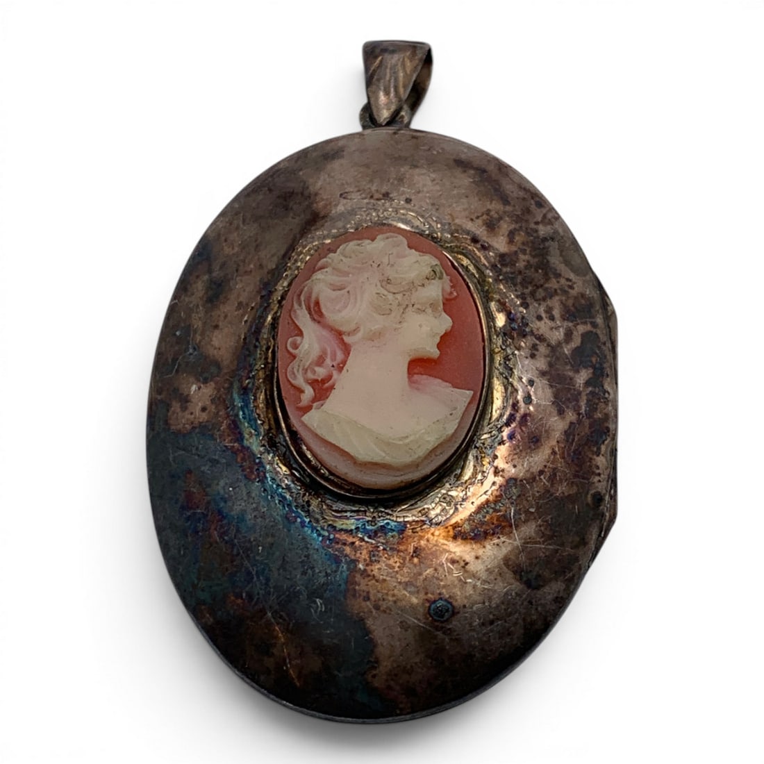 Vintage Sterling Silver Cameo Locket Pendant: Vintage Sterling Silver Pendant Locket Featuring A Carved Cameo Plaque Set In The CenterMarked: 925 - 2" Long - 16.7 Grams