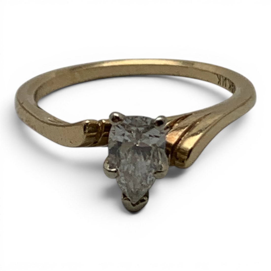 14k Yellow Gold & Teardrop Diamond Ring: 14k Yellow Gold Ring With A Raised High Bezel Design Featuring A Prominent Teardrop Earth Mined Diamond Approx. 0.50ctMarked 14k - Size 6 - 1.7 DwtGemstones Tested With Presidium Gem Tester Il -