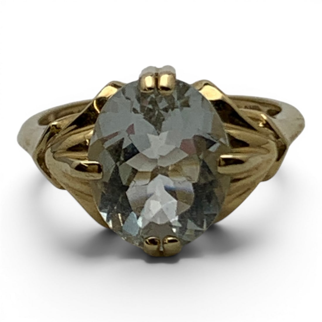 14k Yellow Gold & Aquamarine Ring: 14k Yellow Gold Ring With An Open Work Design Featuring A Prominent Oval Cut Aquamarine GemstoneMarked 14k - Size 6 - 2.1 DwtGemstones Tested With Presidium Gem Tester Il - Berners Does Not Guarantee 