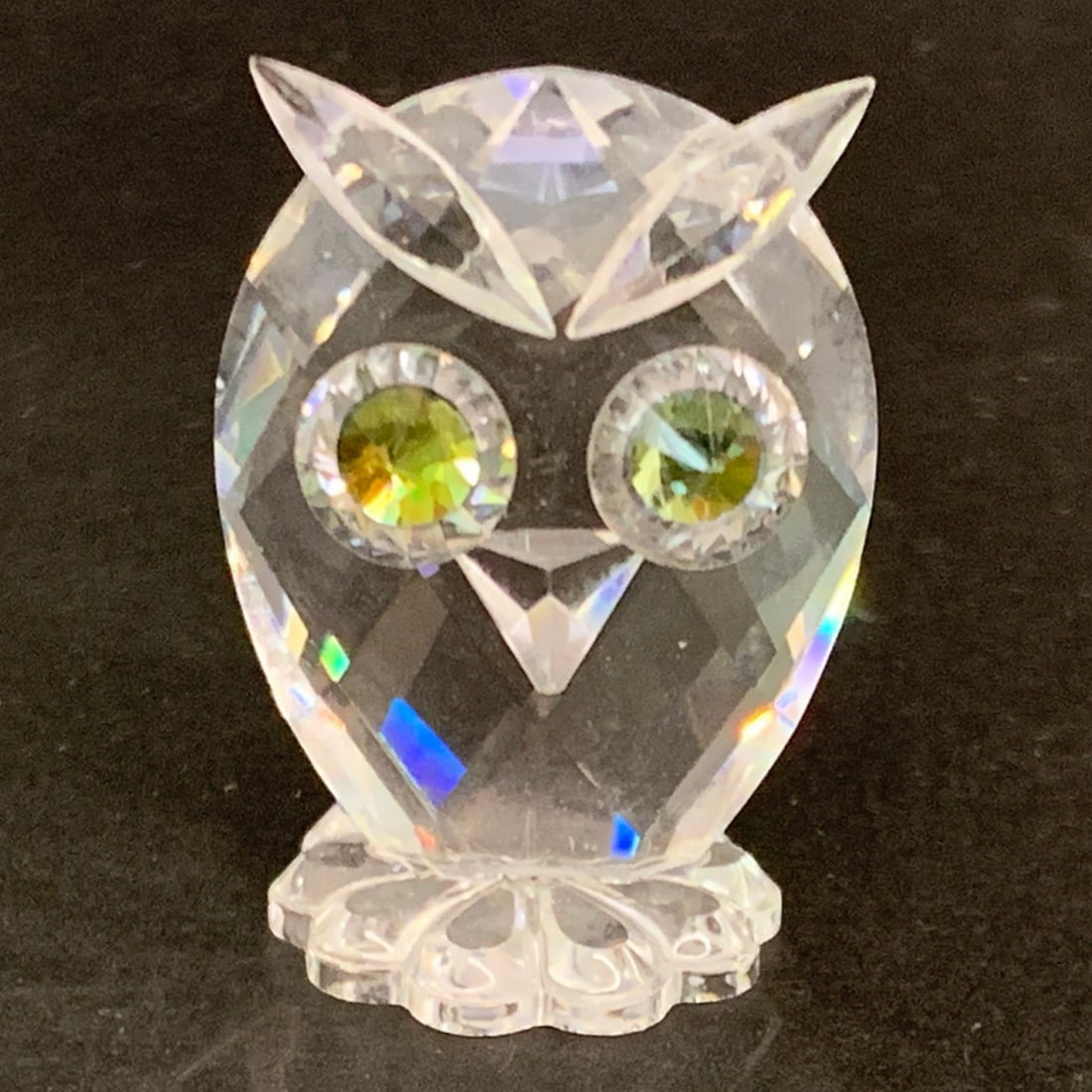 Swarovski Crystal Owl Figurine: Swarovski Crystal Owl Figurine Featuring Lime Green Stone EyesBears Swarosvki Mark On Bottom: 1 3/8" Long