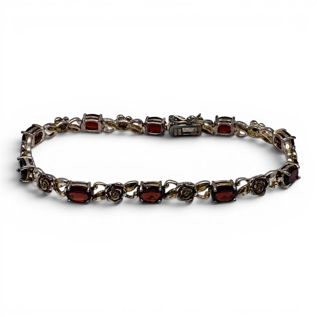 Sterling Silver & Red Stone Rose Bracelet (1 of 5)