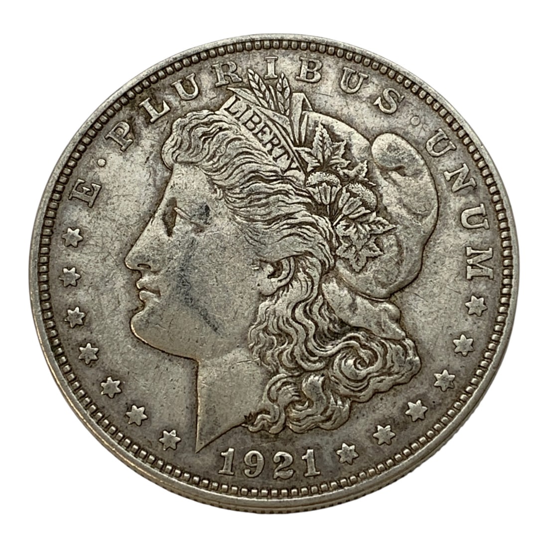 1921 D Morgan Silver Dollar: 90% Silver ContentMarked On Reverse: United States Of America. One Dollar