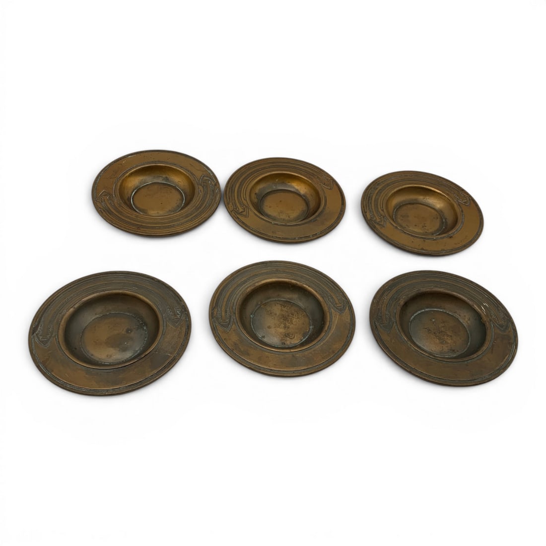 6 Vintage Bronze Miniature Bowls: 6 Vintage Bronze Miniature Bowls Featuring A Wide Brime With An Engraved Decorative Boarder5 1/4" Diameter