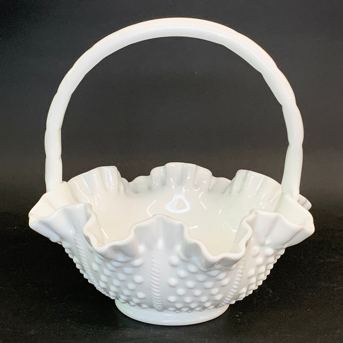 Vintage Fenton Hobnail Milk Glass Basket (1 of 9)