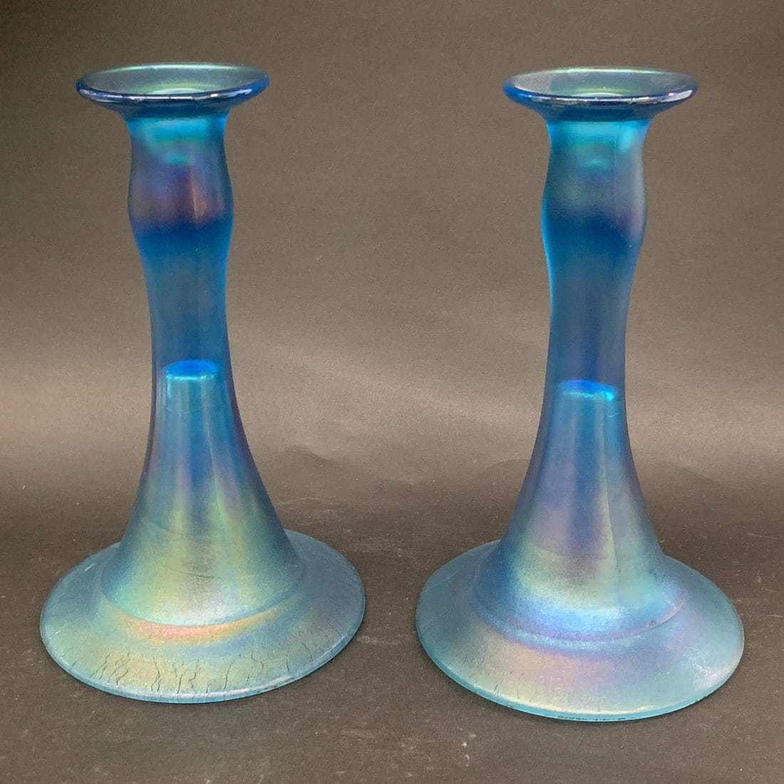 Celeste Blue Iridescent Stretch Glass Candlesticks (1 of 8)