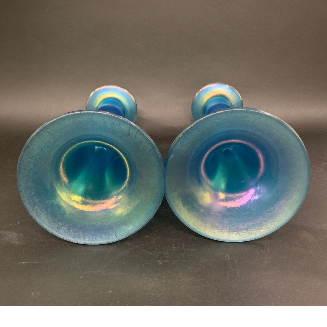 Celeste Blue Iridescent Stretch Glass Candlesticks - 4