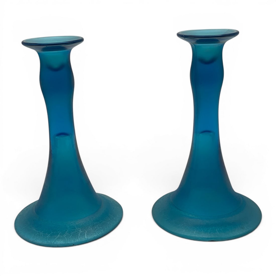Celeste Blue Iridescent Stretch Glass Candlesticks - 5