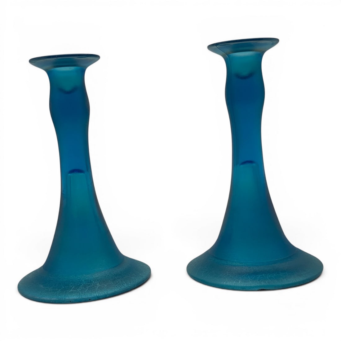 Celeste Blue Iridescent Stretch Glass Candlesticks - 7