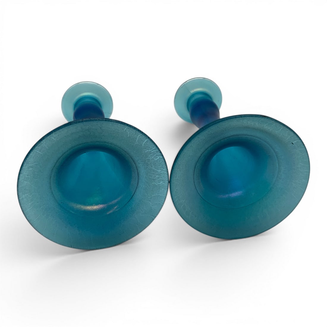 Celeste Blue Iridescent Stretch Glass Candlesticks - 8
