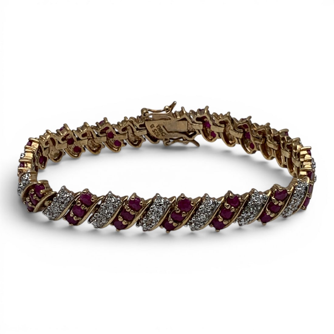 Sterling Gold Tone Bracelet With Rubies & Diamonds (1 of 5)