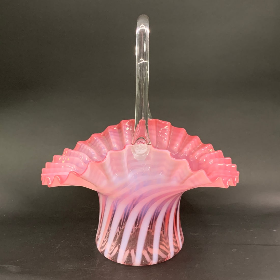 Vintage Fenton Glass Candy Stripe Basket (1 of 10)