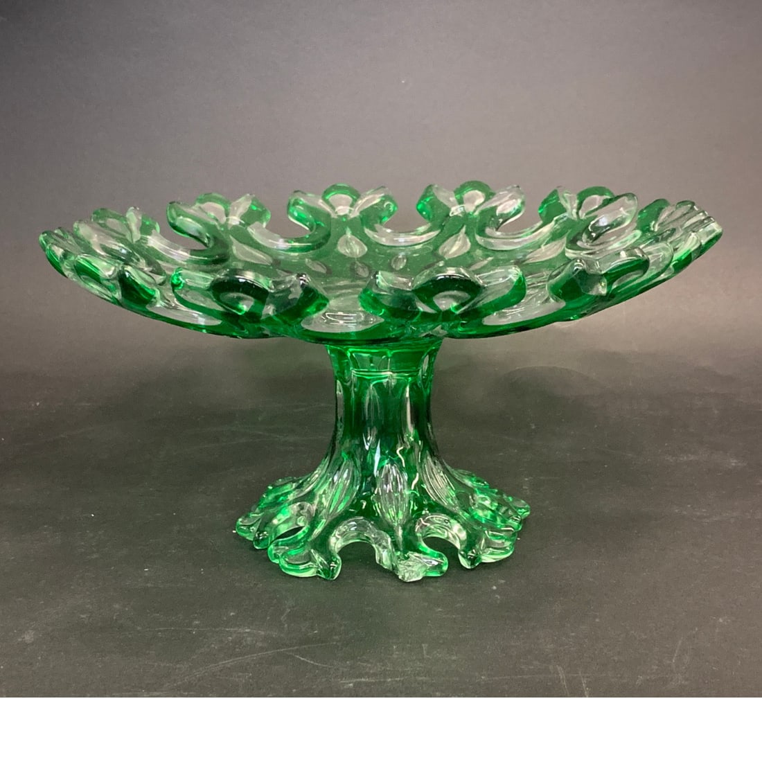 Vintage Green Glass Pedestal Serving Stand (1 of 8)