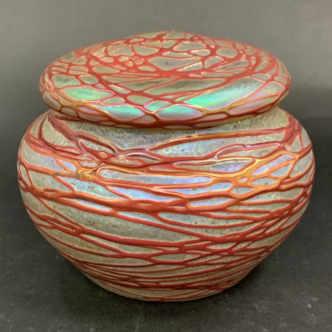 Antique Czech Art Glass Webbed Lidded Vase (1 of 10)
