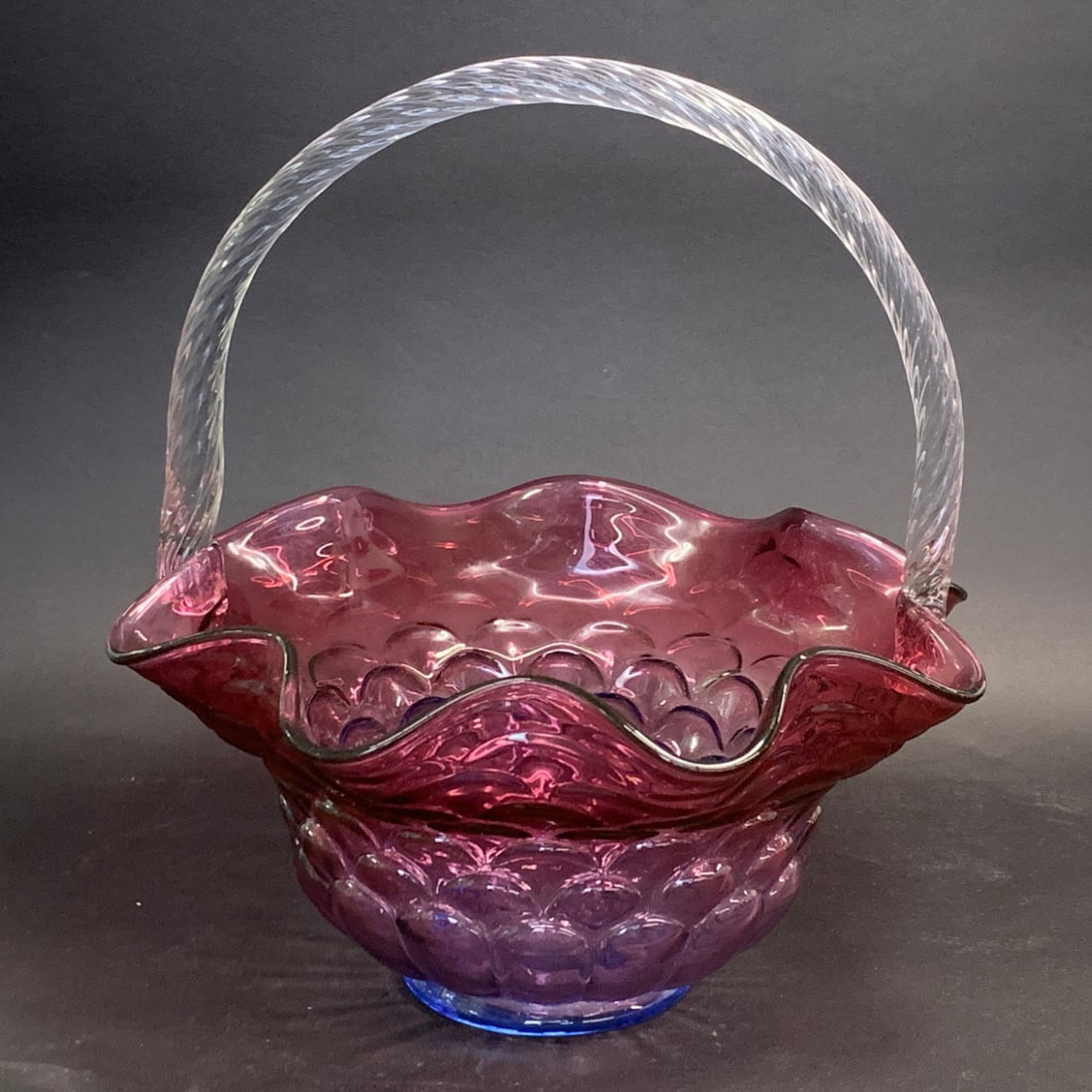 Vintage Fenton Art Glass Mulberry Glass Basket (1 of 9)