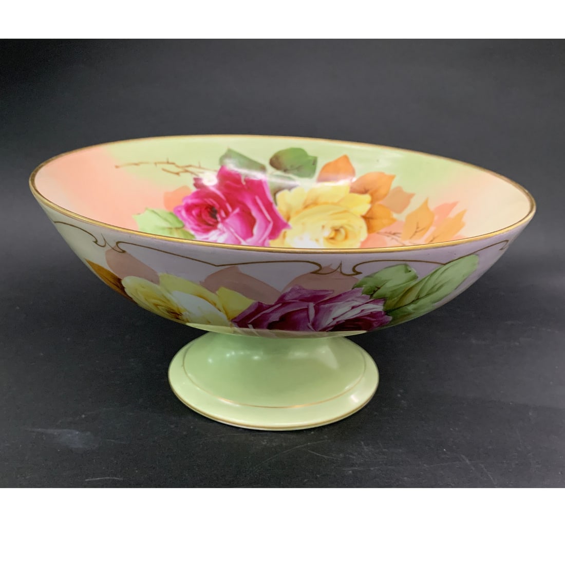 Vintage Vienna Bone China Footed Bowl: Vintage Vienna Bone China Footed Bowl Featuring A Hand Painted Floral Design.Bears Mark On Bottom: Vienna, Hand Painted, China4 3/4" Tall, 10" Diameter