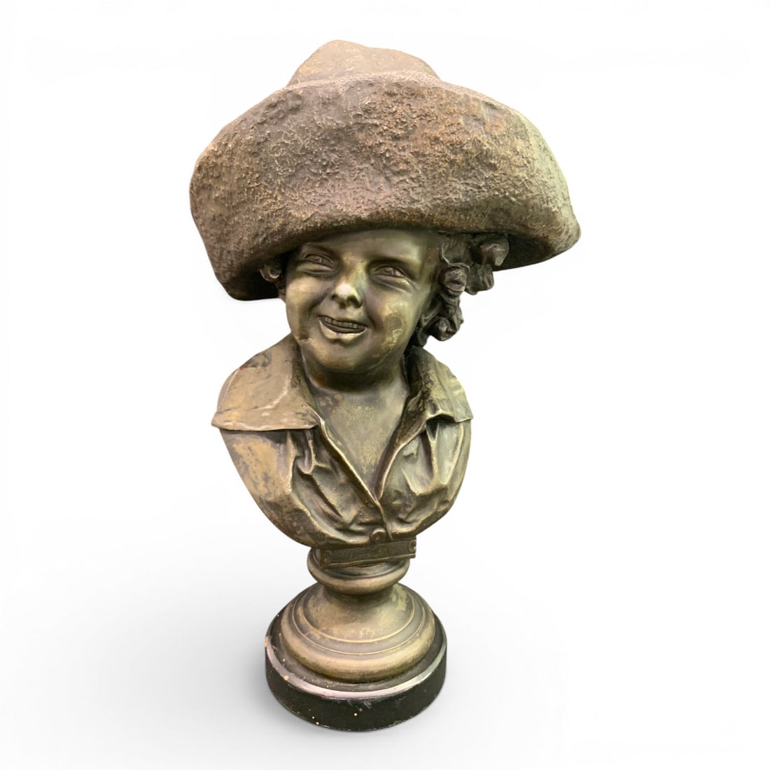 Antique Metal Bust Sculpture Of Boy: Antique Metal Bust Sculpture Of Boy23" Tall