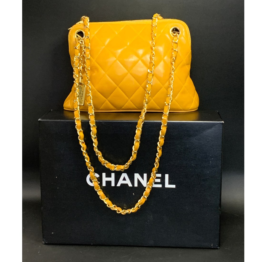 Vintage Chanel Matelasse Leather Shoulder Bag: Vintage Chanel Matelasse Quilted Leather Shoulder Bag In Yellow With Gold HardwareMarked On Inside: Chanel, Made In Italy7" Tall, 9 1/4" LongIncludes Certificate Of Authenticity