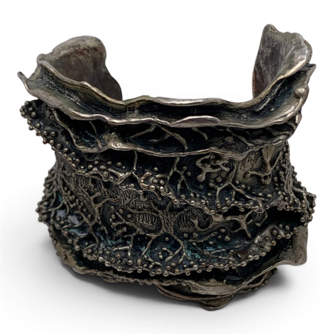 Vintage Nina Sterling Silver Cuff Bracelet: Vintage Nina Sterling Silver Cuff Bracelet Featuring A Wide Textured Organic DesignMarked: Nina Sterling - 2 3/8" Inside Width, 2 1/4" Long - 132.4 Grams