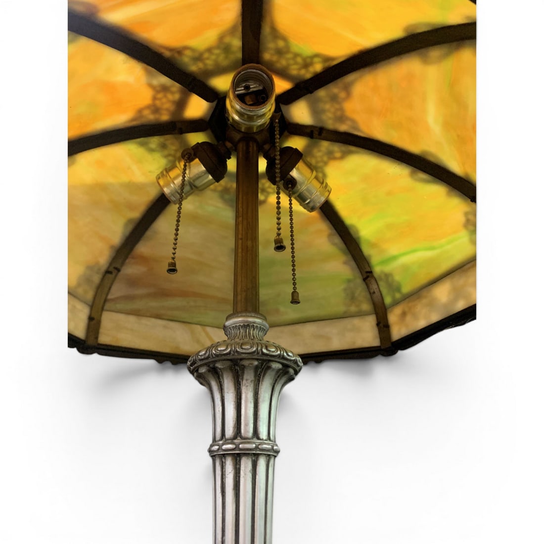 Antique Style Slag Glass Panel Table Lamp - 10