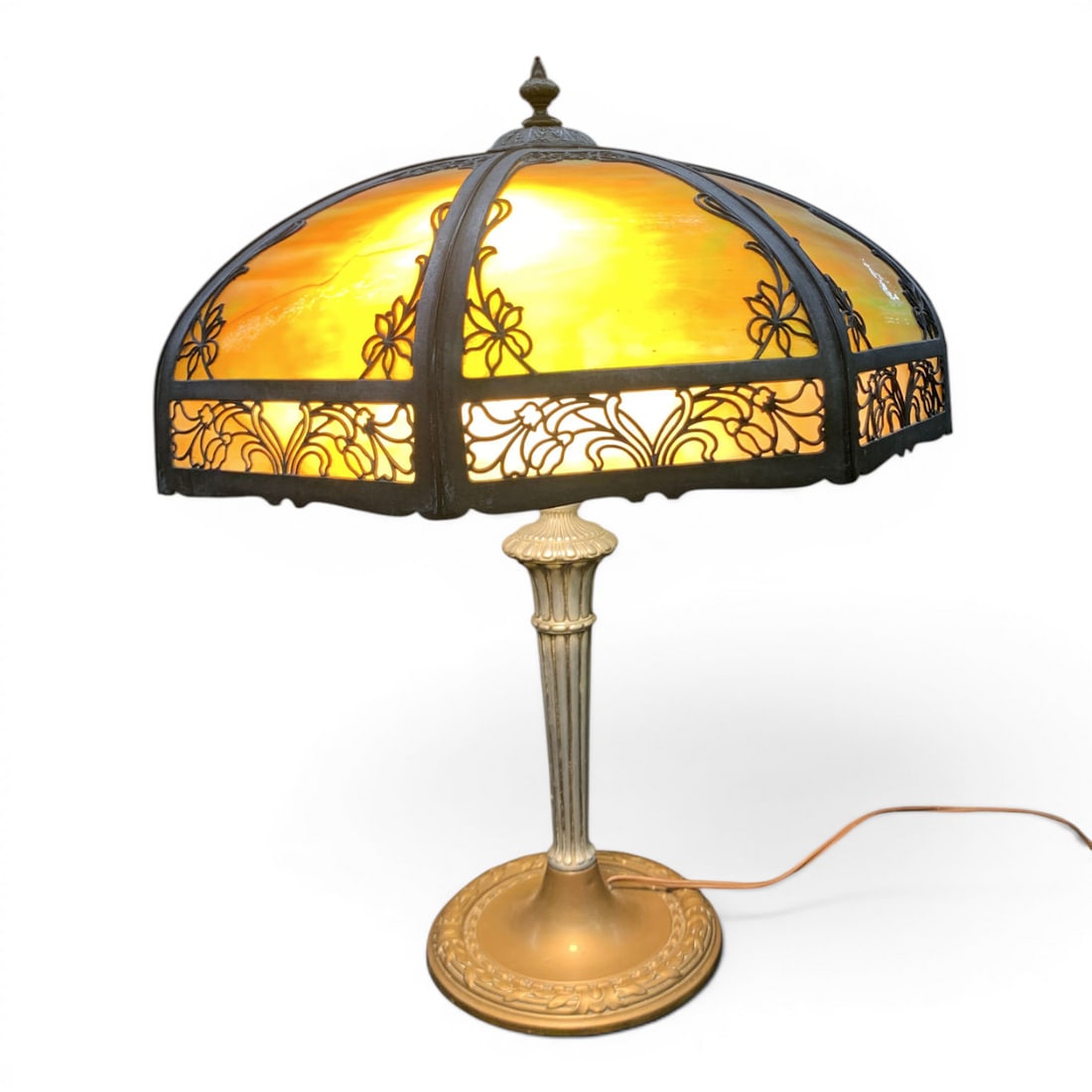 Antique Style Slag Glass Panel Table Lamp - 11