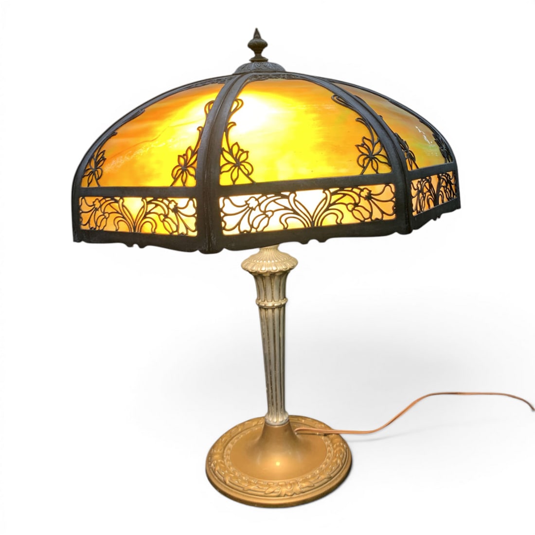 Antique Style Slag Glass Panel Table Lamp - 12