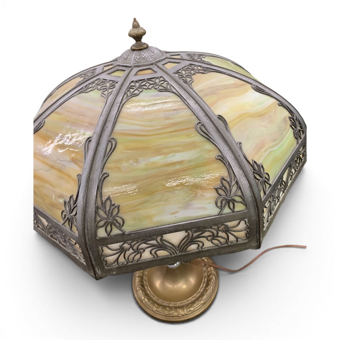 Antique Style Slag Glass Panel Table Lamp - 6
