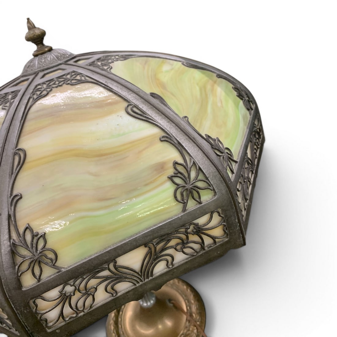 Antique Style Slag Glass Panel Table Lamp - 7