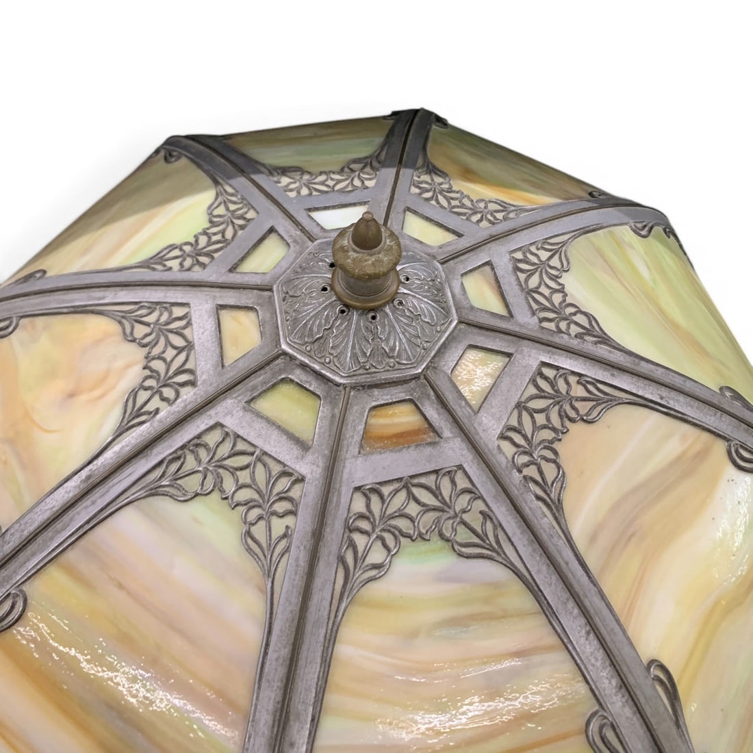 Antique Style Slag Glass Panel Table Lamp - 8