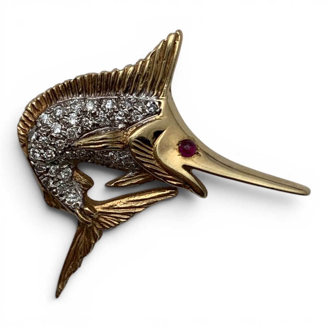 14k Yellow Gold Diamond & Ruby Marlin Pendant - 2