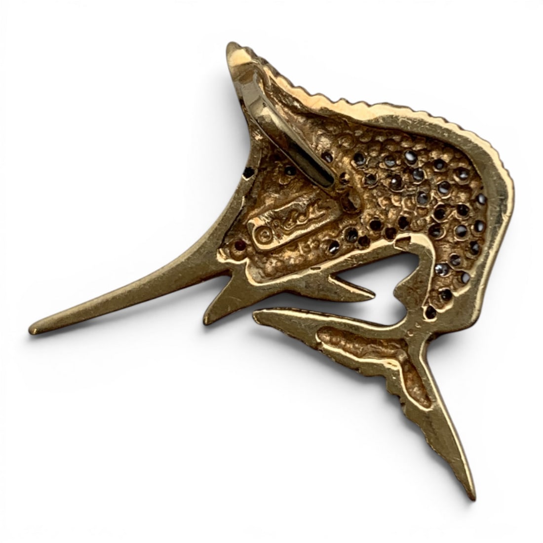 14k Yellow Gold Diamond & Ruby Marlin Pendant - 3
