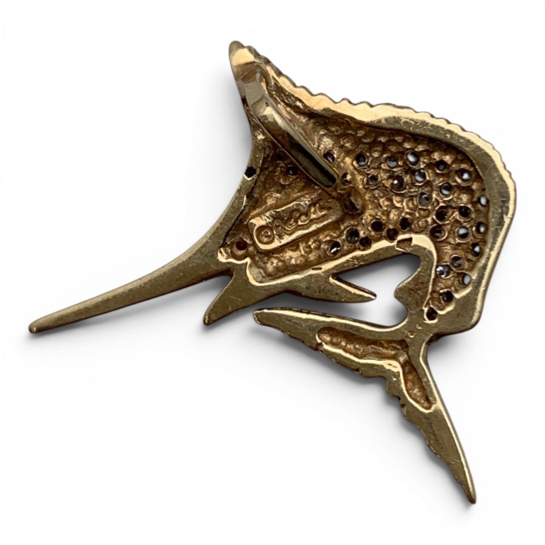 14k Yellow Gold Diamond & Ruby Marlin Pendant - 4