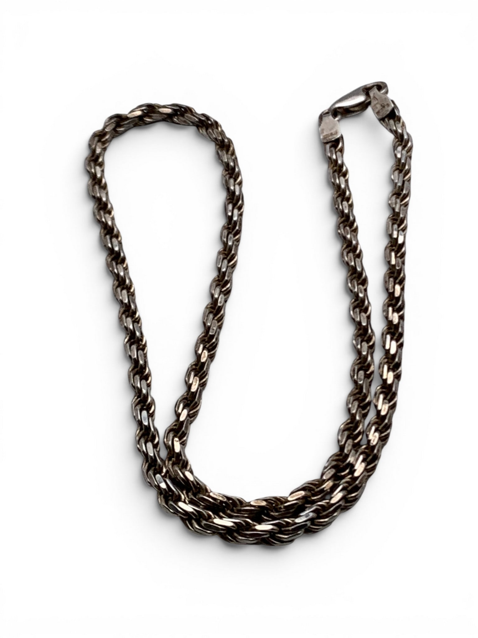 Sterling Silver Italian Rope Style Necklace: Sterling Silver Italian Necklace With A Rope Style Marked: 925 Italy - 16 1/8" Long - 17.9 Grams